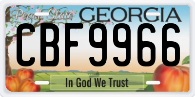 GA license plate CBF9966