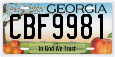 GA license plate CBF9981