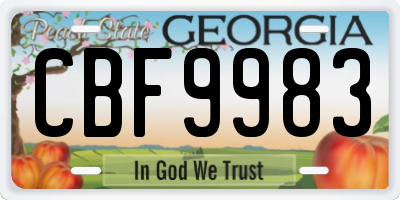 GA license plate CBF9983