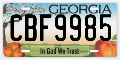 GA license plate CBF9985