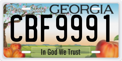 GA license plate CBF9991