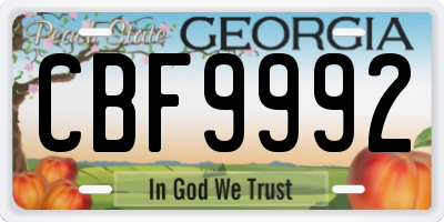 GA license plate CBF9992