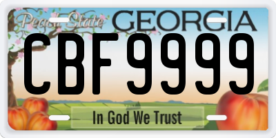 GA license plate CBF9999