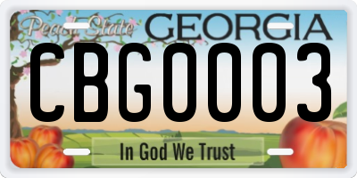GA license plate CBG0003