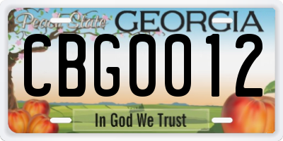 GA license plate CBG0012