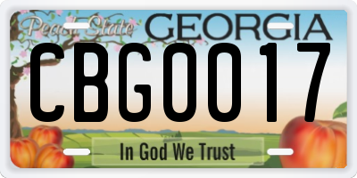 GA license plate CBG0017