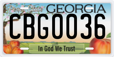 GA license plate CBG0036