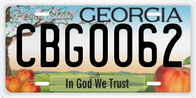 GA license plate CBG0062