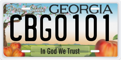 GA license plate CBG0101