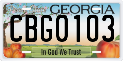 GA license plate CBG0103
