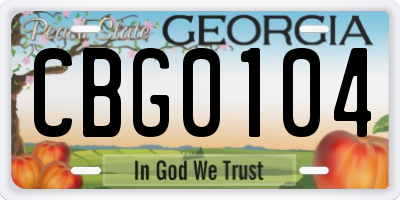 GA license plate CBG0104