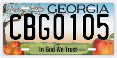 GA license plate CBG0105