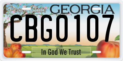 GA license plate CBG0107