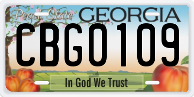 GA license plate CBG0109