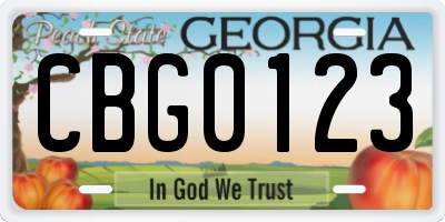 GA license plate CBG0123