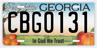 GA license plate CBG0131
