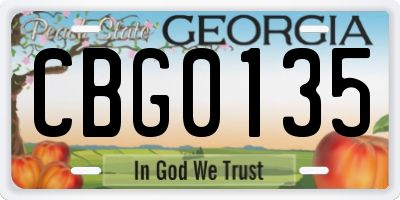 GA license plate CBG0135