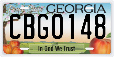GA license plate CBG0148