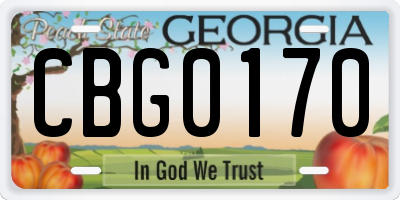 GA license plate CBG0170
