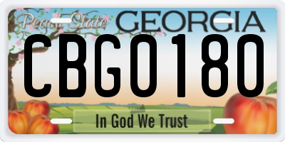 GA license plate CBG0180