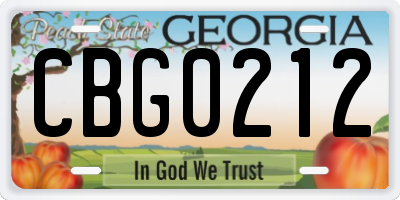 GA license plate CBG0212