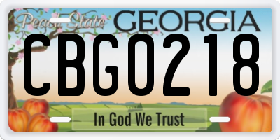 GA license plate CBG0218