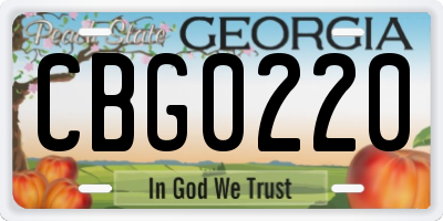 GA license plate CBG0220