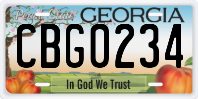 GA license plate CBG0234