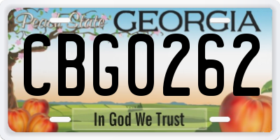 GA license plate CBG0262