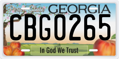 GA license plate CBG0265