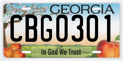 GA license plate CBG0301