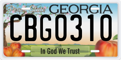 GA license plate CBG0310