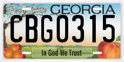 GA license plate CBG0315