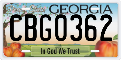 GA license plate CBG0362