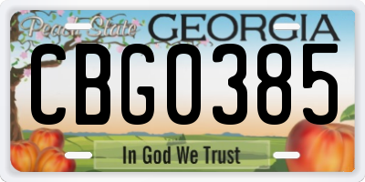 GA license plate CBG0385