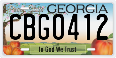 GA license plate CBG0412