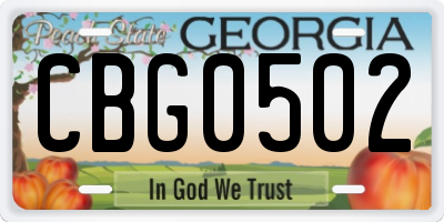 GA license plate CBG0502