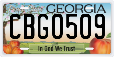 GA license plate CBG0509