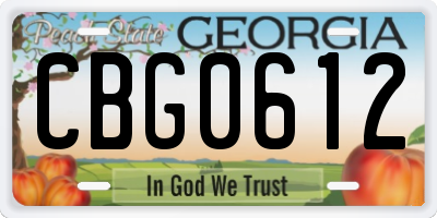 GA license plate CBG0612