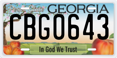 GA license plate CBG0643