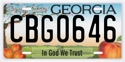 GA license plate CBG0646