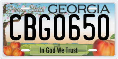 GA license plate CBG0650