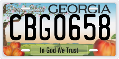 GA license plate CBG0658