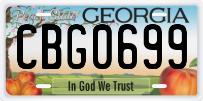 GA license plate CBG0699