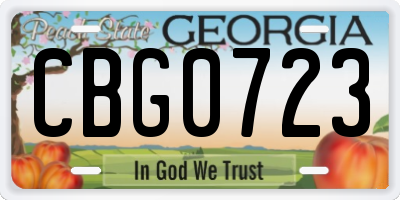 GA license plate CBG0723