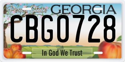 GA license plate CBG0728