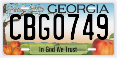 GA license plate CBG0749
