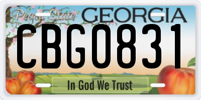 GA license plate CBG0831