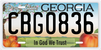GA license plate CBG0836