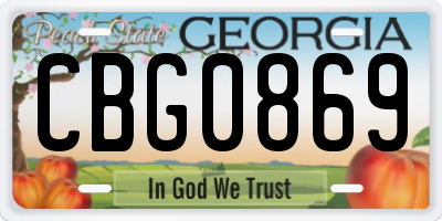 GA license plate CBG0869